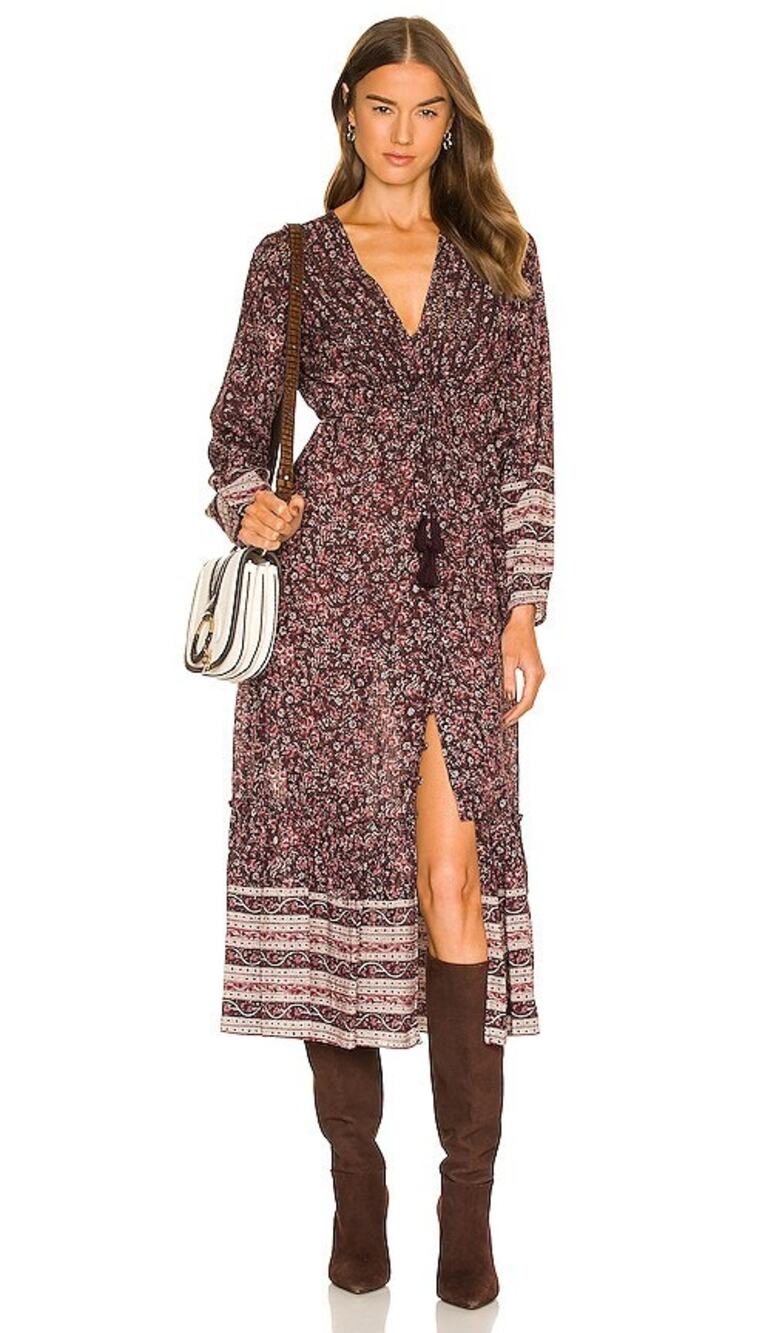 Veronica Beard Kameya Floral Border Print Long Sleeve Midi Dress